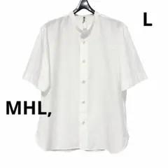 ★美品★MHL,マーガレットハウエル バンドカラー半袖シャツLホワイト