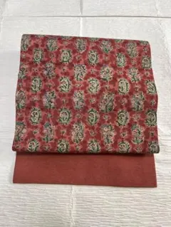 【名古屋帯】ちりめん地　伝統的な花柄　の染め　芯なし