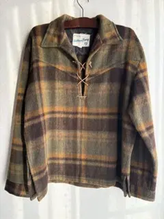 60S William Barryウールプルオーバーシャツ 古着 60-70s William Barry フェイク レザー レースアップ プル
