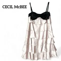 美品◆セシルマクビー　フリルドレス　パーティー　リボン　ミニワンピース　Aライン