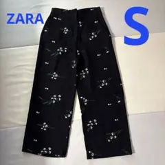 ZARA エンブロイダリーテクスチャーパンツ S 完売品　花柄　刺繍　黒