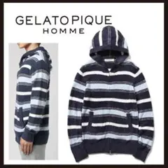 新品 未使用 ジェラートピケ スムーズィーリゾートボーダーパーカー ネイビー L