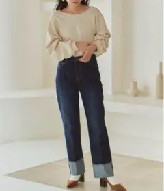ターンバックストレートデニムパンツのサムネイル