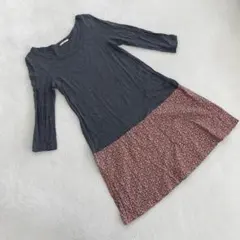 SHIPS ワンピース 七分袖 花柄 切替 チャコール レディース