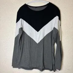 す 【美品】バイカラー Vラインデザイン ロングTシャツ モノトーン XL
