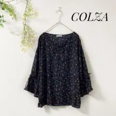 COLZA　ブラウス　袖フリル　リボン　編み上げ　大人カワイイ　総柄　花