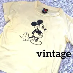 90s ミッキーマウス プリントTシャツ 半袖 vintage 短丈Mイエロー