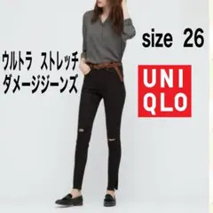 UNIQLOウルトラストレッチジーンズ　ダメージ　ブラックデニム　スキニーデニム