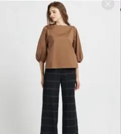 UNIQLO❤️マーセライズコットン　ボリュームスリーブT ブラウン 七分袖
