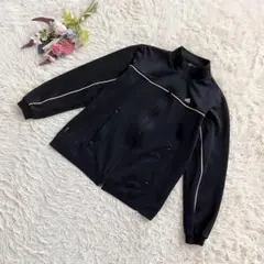 『adidas』アディダス　トラックジャケット　長袖ジャージ　ロゴ刺繍　黒(M)