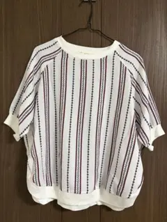 ホワイト ストライプ 半袖トップス