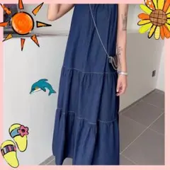 1243 ホルターネック ティアード マキシワンピース M
