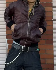 レザージャケット ワインレッド 短丈