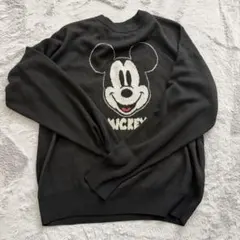 ミッキーマウス刺繍ダークグレー長袖セーター