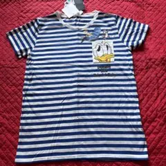 ドナルドダック チップとデール　ストライプTシャツ 半袖サイズL