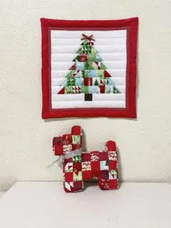 犬のパッチワークキルト★ぬいぐるみ★クリスマス
