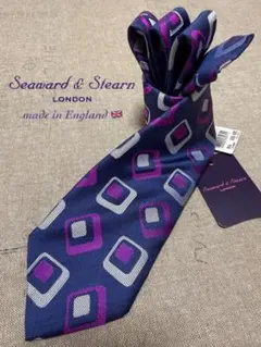 【新品】Seaward & Stearn／スクエアモチーフ／ネイビー／英国製