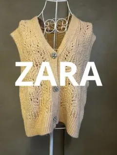美品【ZARA】ビジューボタン レース編みニットカーデガン M /384