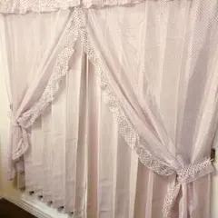 姫系　レトロ　クロスオーバー　レースカーテン　ドット　ピンクのサムネイル