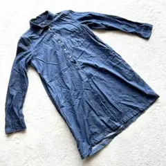 美品 ユニクロ【M】デニム ワンピース 青 長袖 綿100 春秋