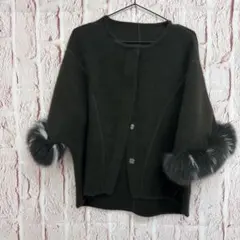 袖ファー付き ケープ風コート カーキ アウター