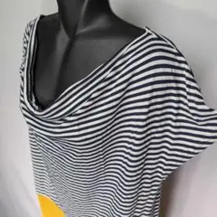 closet story 半袖ワンピース 黒白 ボーダー カラシ色 Fのサムネイル