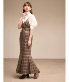 snidel ウエストベルトマーメイドワンピース ブラウン チェック