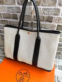エルメス　ガーデンパーティPM　トワルアッシュ　ベージュ×ブラウン　トートバッグ