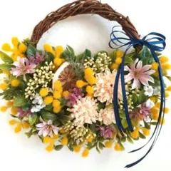 フラワーリース・ミモザリース・春リース・ナチュラルリース・造花・インテリア