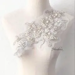 パールスパンコールビーズ刺繍モチーフレース シルバー リメイク ドレス