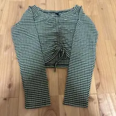 【韓国ファッション】ミニ丈 チェック柄 クロップド長袖シャツ