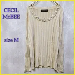 【CECIL McBEE】 セシルマクビー (M) ビジュー付リブニットセーター