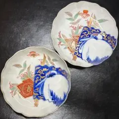 古伊万里　色絵七寸皿　人物　梅　蝶　三方割　幕末〜明治期　21cm　古器を愉しむ 古伊万里 色絵七寸皿 人物 梅 蝶 三方割 幕末〜明治期 21cm 古器を愉し