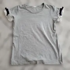 POMONA KISS グレー フリル袖Tシャツ