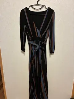 ZARA ブラック ストライプ ロングワンピース L