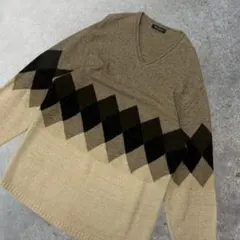 高級Fabio Calamai イタリア製 アーガイル柄 Vネックニット モヘアのサムネイル