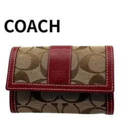 COACH 二つ折り財布 ベージュ/レッド