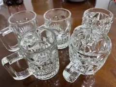 ガラス製　模様違いビールジョッキ　4+2個