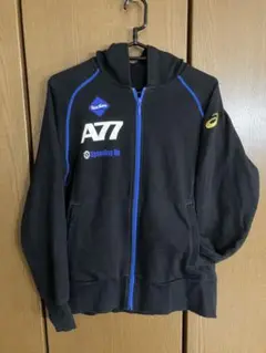アシックス A77 ジップパーカー フーディー ブラック×ブルー メンズSサイズ