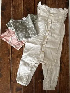 H&M ベビー女の子 オールインワン 80 ベージュ Tシャツ2枚セット おむつ