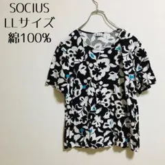 【SOCIVS ソシウス】Tシャツ　花柄　シック　綿100% LLサイズ