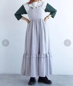 wcloset ギンガムフリルティアードキャミワンピース 水色