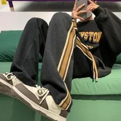 【XLサイズ】メンズ サイドライン 大きめ ジャージパンツ ブラック