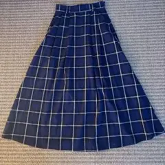 GU ネイビー チェック ロングスカート S