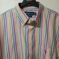 ラルフローレン 大きいサイズ ストライプ マルチカラー BD 長袖シャツ XXL