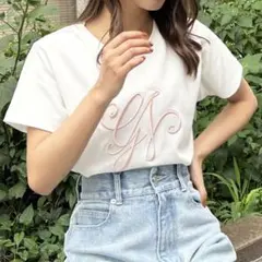 INGNI イニシャル刺しゅうロゴTシャツ ホワイト×ピンク F