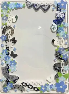 硬質ケースデコ トレカデコ B8 黒 青 蝶 レース シールデコ