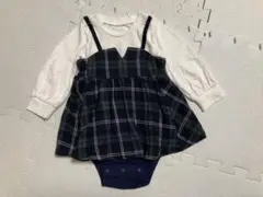 チェック柄 ドッキング ロンパース カバーオール 長袖　ブランシェス　brans