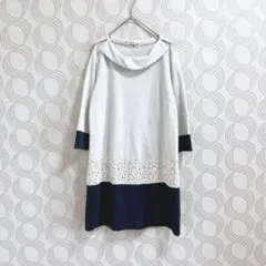 Kansai Bis♡襟付き カットソーワンピース 膝丈 7分袖 レース 9号