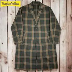 09M223◯ Purple&Yellow コムサ ノバチェック ロングコートのサムネイル